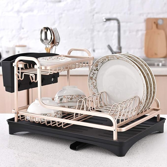 Aluminum Alloy Dish Rack Kitchen Storage Box Drain Rack Drying Board Shelf Sink Knife and Fork Box Made Very Suitable for Home Kitchen.