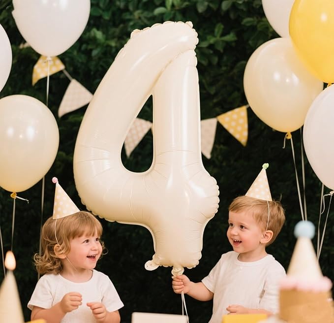 Cream 4 Balloon Number for 4th Birthday Decorations, 40 Inch Big Number Balloons for 4 14 40 Anniversaries Celebration Graduation Wedding