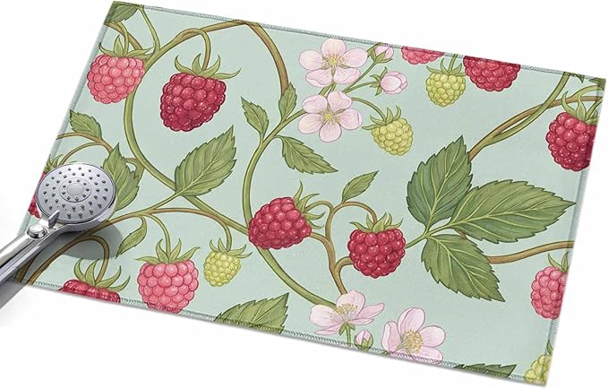 Area Rug 2x3ft, Farmhouse Berry Red Pink Blossoms Flower Washable Rugs for Living Room Bedroom, Green Leaves Soft Non-Slip Area Rugs Rectangle Floor Carpet for Dining Room