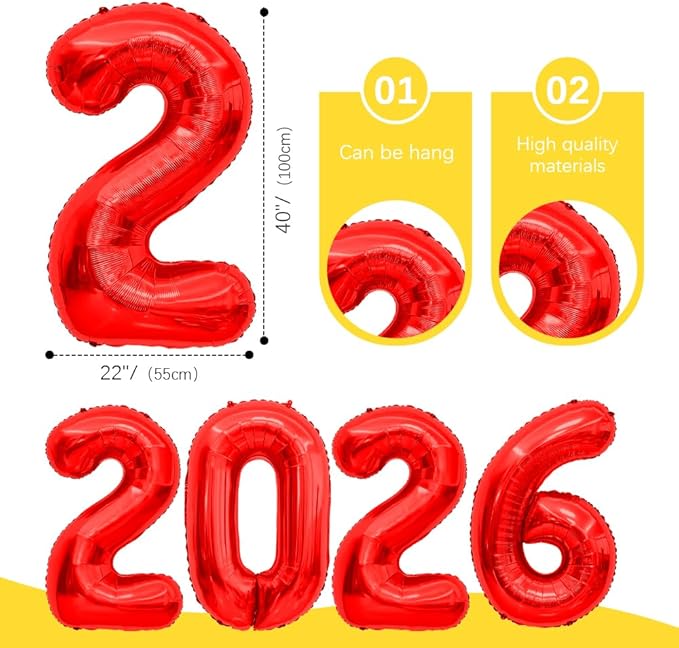 2026 Balloons, 2026 Balloon Numbers 40 Inch Graduation Balloons Class Of 2026 Red Balloons, New Years Balloon, 2026 Graduation Balloon Decorations Class Of 2026 Grade Party Decorations