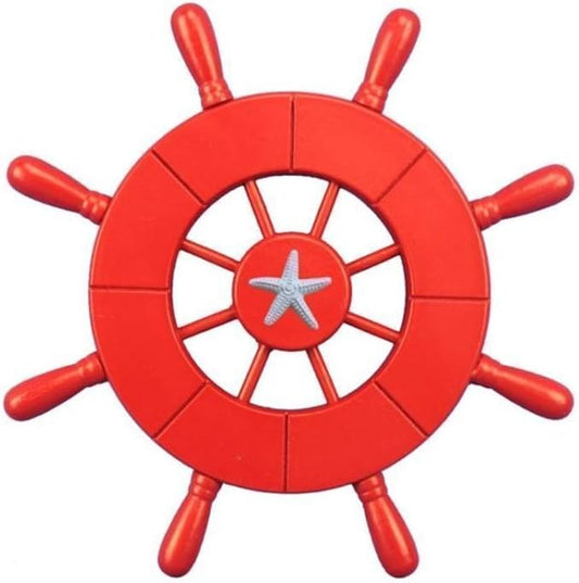 Hampton Nautical Wheel-9-106-starfish Decorative Ship Wheel with Starfish, 9", Red