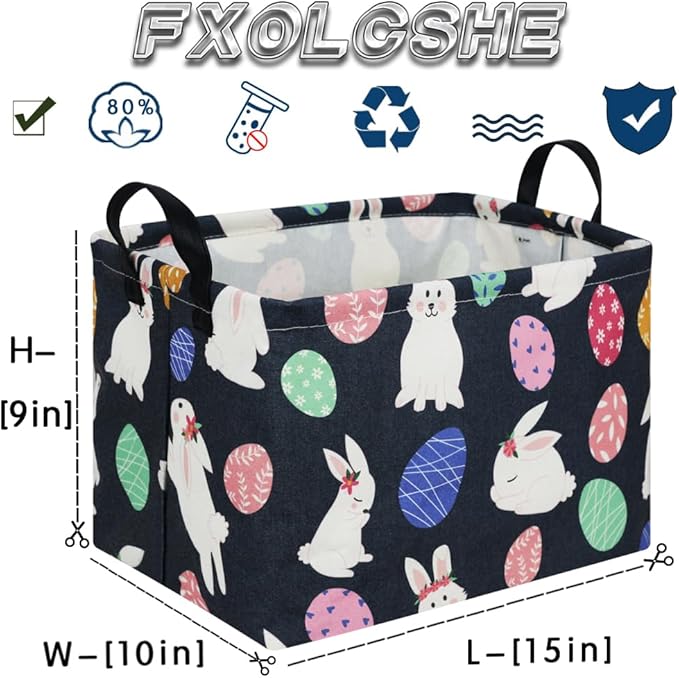 FXOLCSHE Rectangular Easter basket,Easter basket empty,Laundry Hamper,Kids Toy Storage box for baby Bedroom,Toy Gift Organizerm,Kids Storage Bin,Easter gift box,Easter Home Decor(Rabbit egg)