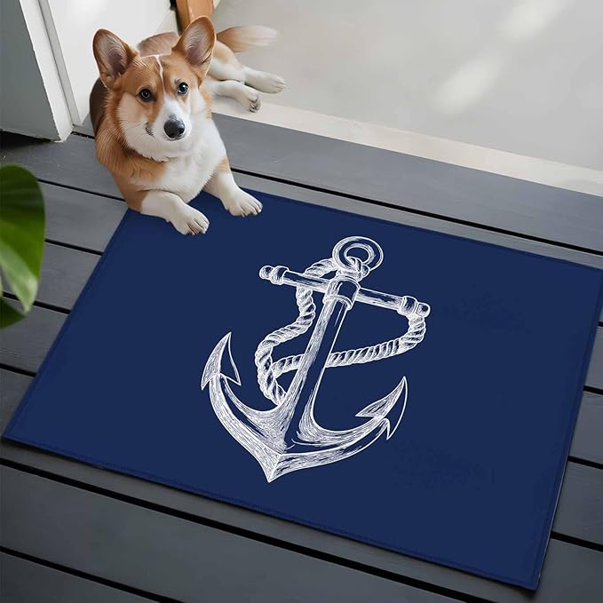Area Rug 2x3ft, Marine Theme Anchor String Sketch Washable Rugs for Living Room Bedroom, Watercolor Nautical Theme Soft Non-Slip Area Rugs Rectangle Floor Carpet for Dining Room