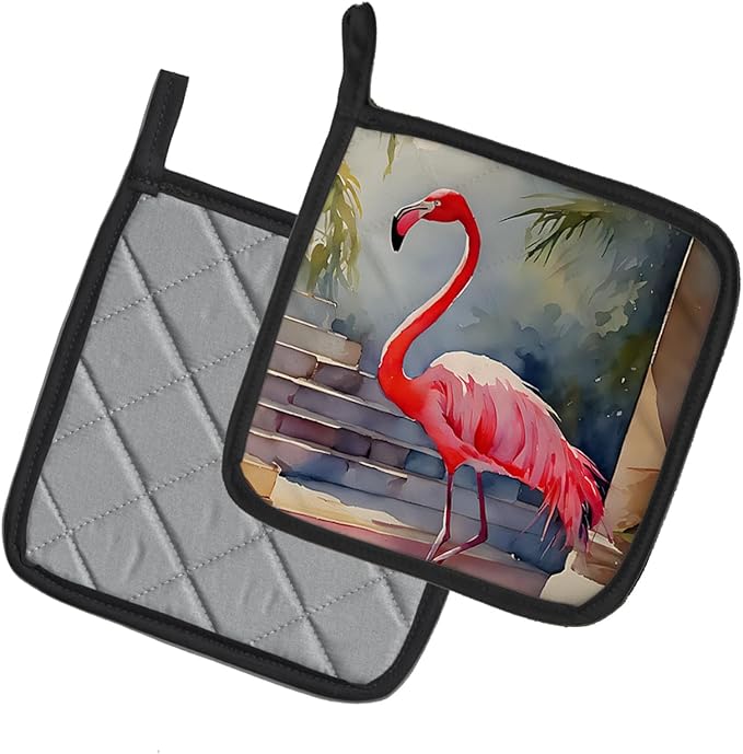 Caroline's Treasures Flamingo Pair of Pot Holders Kitchen Heat Resistant Pot Holders Sets Oven Hot Pads for Cooking Baking BBQ, 7 1/2 x 7 1/2