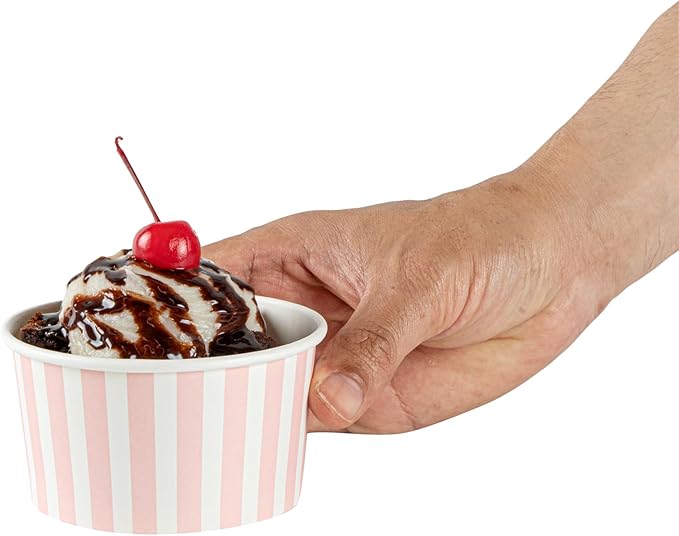 Coppetta 8-Ounce Dessert Cups, 50 Disposable Ice Cream Cups - Lids Sold Separately, Sturdy, Pink And White Paper FroYo Bowls, For Hot And Cold Foods, Perfect For Gelato Or Mousse - Restaurantware