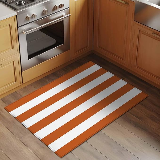 Area Rug 2x3ft, Farmhouse Classic Stripes Washable Rugs for Living Room Bedroom, Orange White Soft Non-Slip Area Rugs Rectangle Floor Carpet for Dining Room