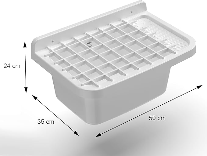 Adventa Wall Mounted Sink with Grid, Outdoor Resin, White, 50x35x24