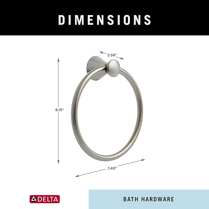 Delta Lahara (1-Pack) Hand Towel Holder Brilliance Stainless Steel Towel Racks for Bathroom Wall Round Towel Ring Holder for Bath Towel Hanger for Kitchen, Bathroom Accessories 73846-SS