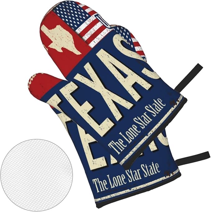 Oven Mitts and Pot Holders Sets of 4,Texas Lone Star State Retro US,Oven Mitts Heat Resistant Oven Gloves Set Potholders for Kitchen Baking Grilling