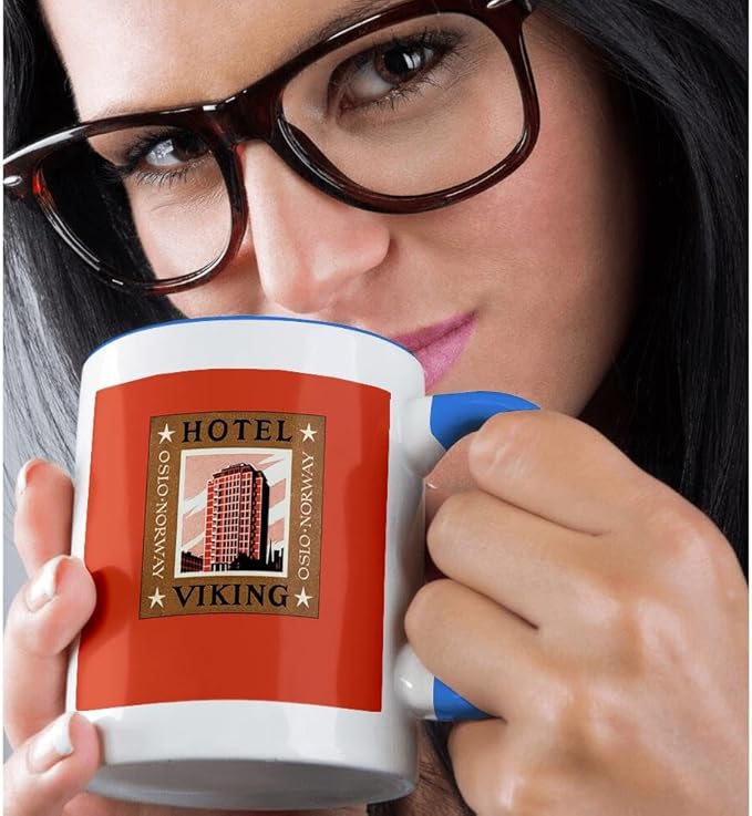 3dRose Hotel Viking Oslo Norway Vintage Luggage Label Reproduction 11oz Two-Tone Blue Mug