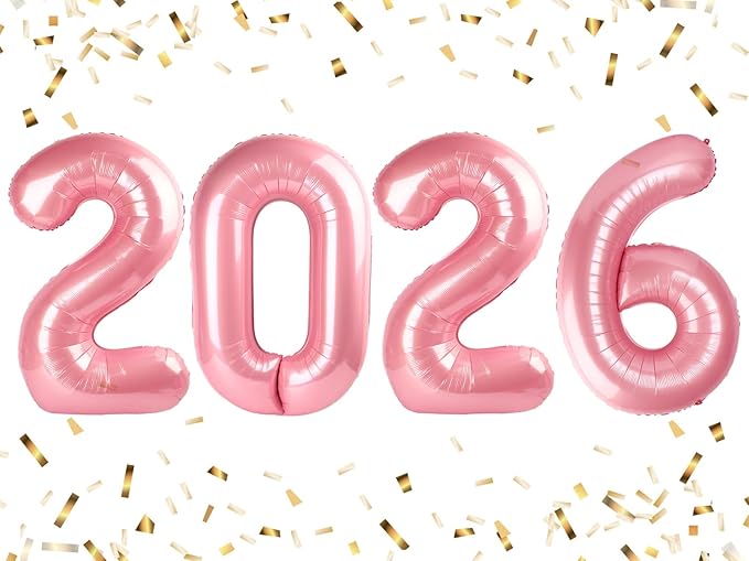 2026 Balloon Pearl Pink Happy New Years Eve Party Decoration, 40 Inch Number Balloons for 26 20 Wedding Anniversaries Singles Party, Girls and Boys