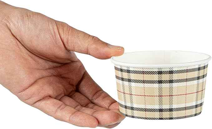 Coppetta 8 Ounce Dessert Cups, 80 Disposable Ice Cream Cups - Lids Sold Separately, Sturdy, Plaid Paper FroYo Bowls, For Hot And Cold Foods, Perfect For Gelato Or Mousse - Restaurantware