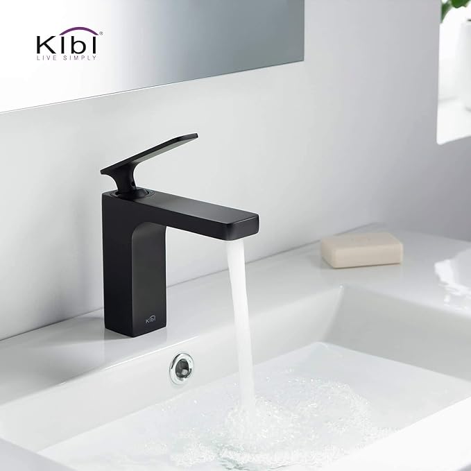 KIBI Infinity Single Handle Bathroom Vanity Sink Faucet | Solid Brass Lavatory Faucet with High Arc Spout for Smooth Water Flow | Includes Water Hose for Easy Installation (Matte Black, KBF1006)