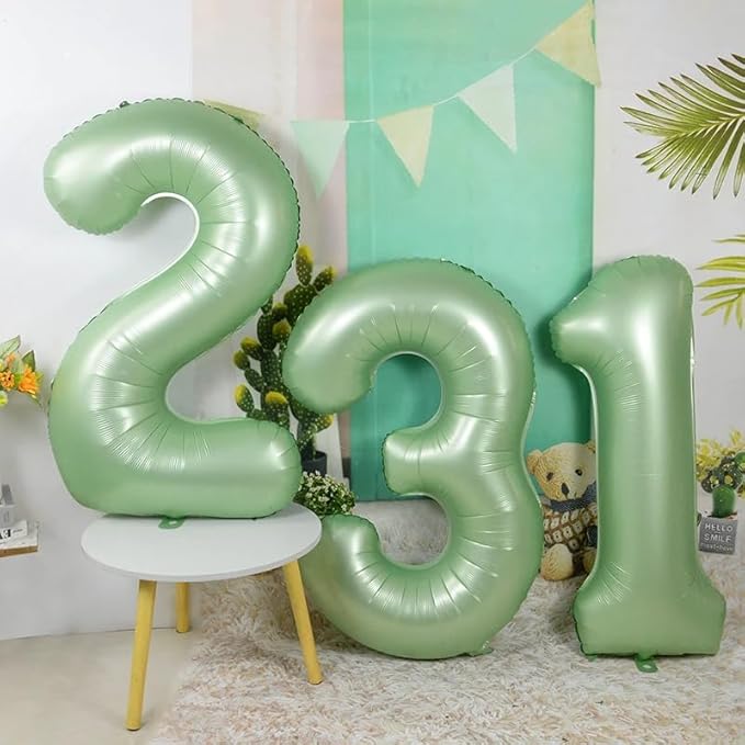Number 3 Balloons 40 Inch for Green Party Decorations, Large Olive Green Number Balloon for Three Year Old Birthday Decor, 3rd 13 30 31 Birthday Party Supplier