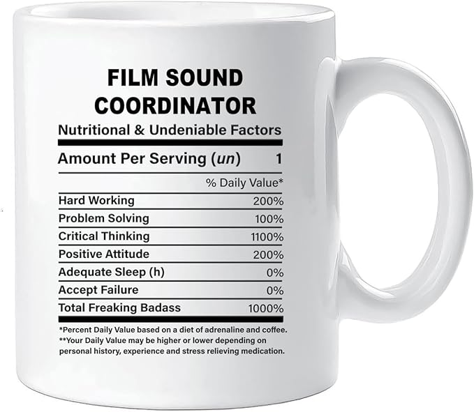 Funny Gift for Film Sound Coordinator, Film Sound Coordinator Nutrition Mug, Best Film Sound Coordinator Gift Ideas, Graduation, Funny Film Sound Coordinator Birthday Mug