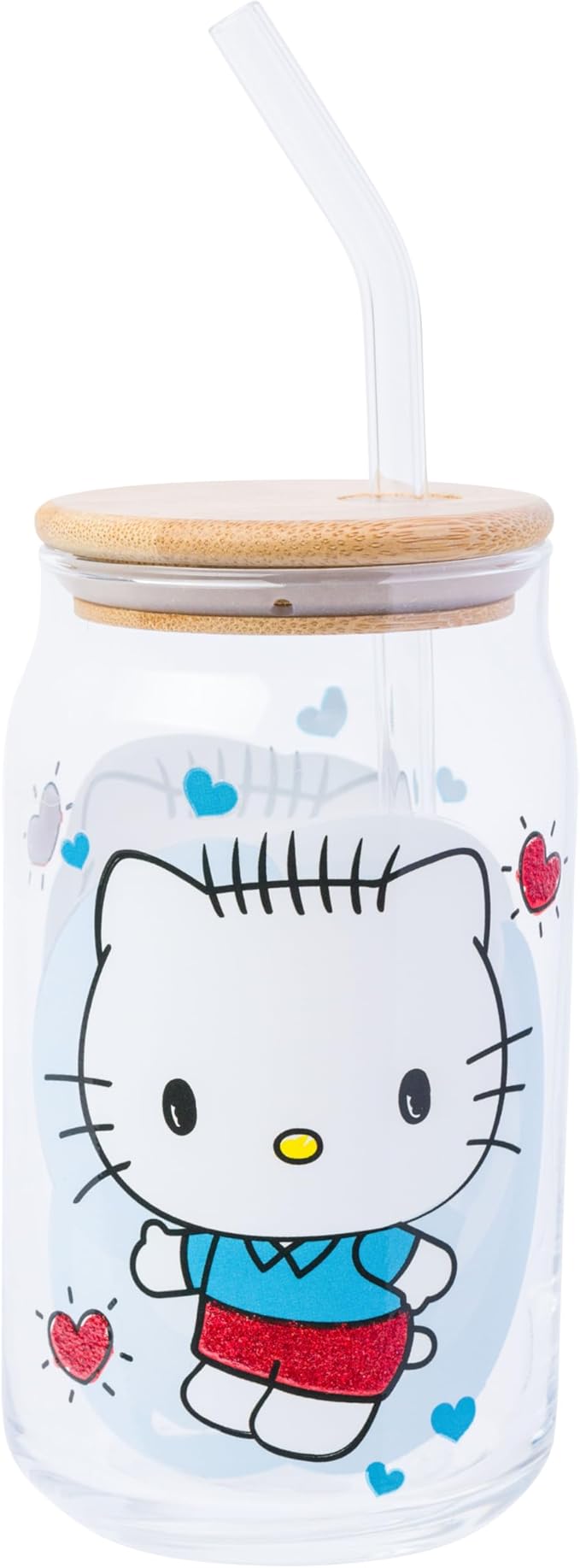 Silver Buffalo Sanrio Hello Kitty and Friends Glitter 2 Pack Glass Tumbler with Bamboo Lid and Glass Straw Set Featuring Hello Kitty and Dear Daniel, 16 Ounces