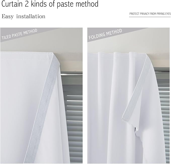 self Adhesive Curtains Portable Blackout Curtain Simple and Easy to Install Bedroom Window Thermal Lnsulated Kitchen Room Darkening Black Small Drapes, 47" W X 79" L, White, 1 Panel