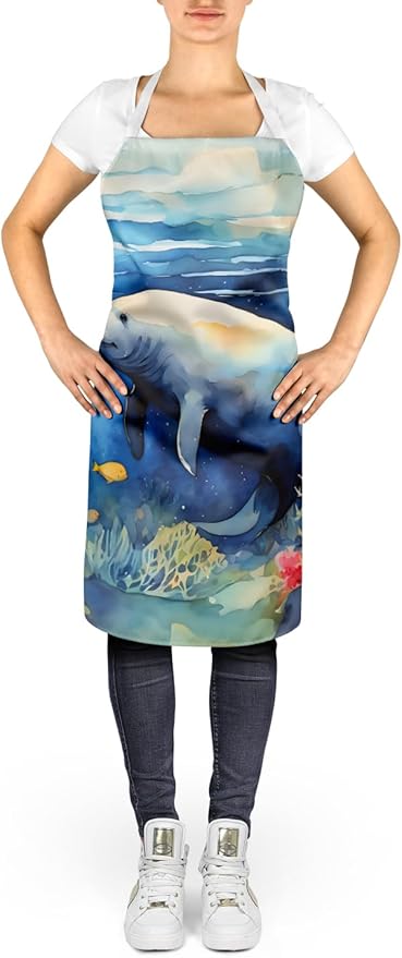 Caroline's Treasures Manatee Apron Cooking Kitchen Server Baking Crafts Gardening for Adult Women Men, Unisex, Large, Multicolor