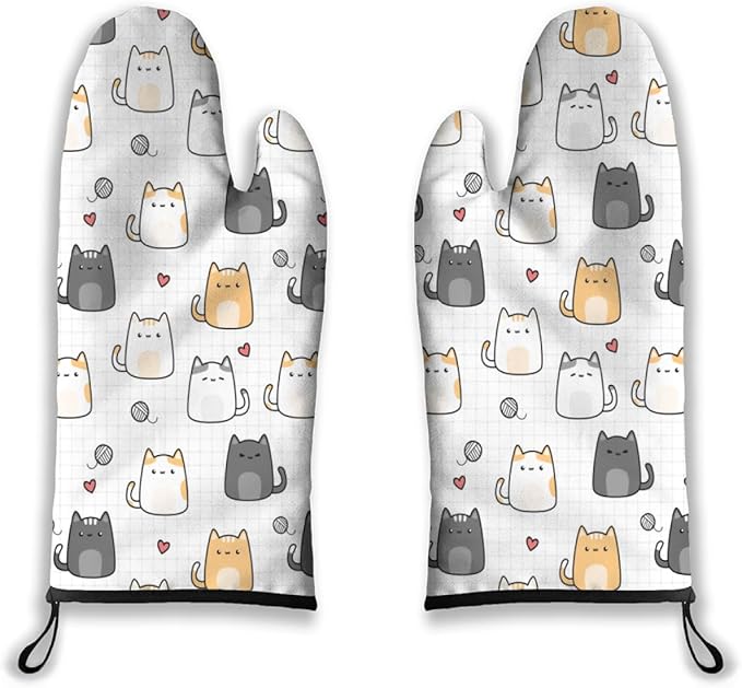 Oven Mitts Cute Animals Heat Resistant Wear-resistant Easy Clean Grill Gloves with Thick Cotton Liner for Grilling Cooking Baking 2PCS