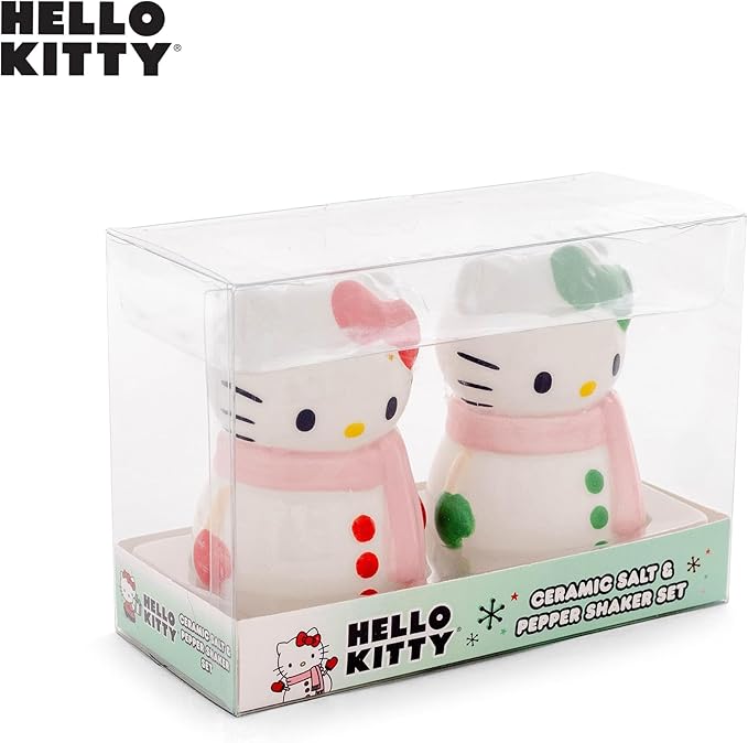 Silver Buffalo Sanrio Hello Kitty Snowman Ceramic Salt and Pepper Shaker Set, 5” x 2” x 3.5”
