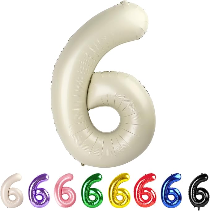 Number Balloons 40 In, 6 Balloons Numbers Birthday Decorations for Women Men, Cream Birthday Party Decorations Big Balloons for 16 26 36 Wedding, Celebration Party, Graduations