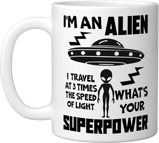 I'm An Alien Silhouette First Contact Space Apparel Ceramic Mug, White