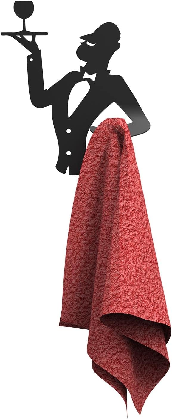 Pierre - Kitchen Towel Holder in a French Wine Waiter Design. Black Towel Hook - Hand Towel Holder for Bathroom & Kitchen - Heavy Duty Shower Hook - Service Waiter Design