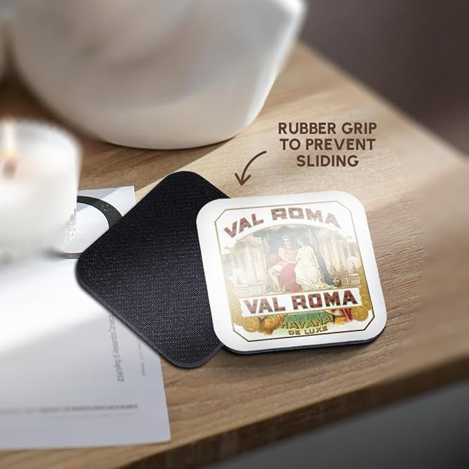 3dRose cst_170120_2 Val Roma Havana De Luxe Vintage Cuban Cigar Label Reproduction-Soft Coasters, Set of 8