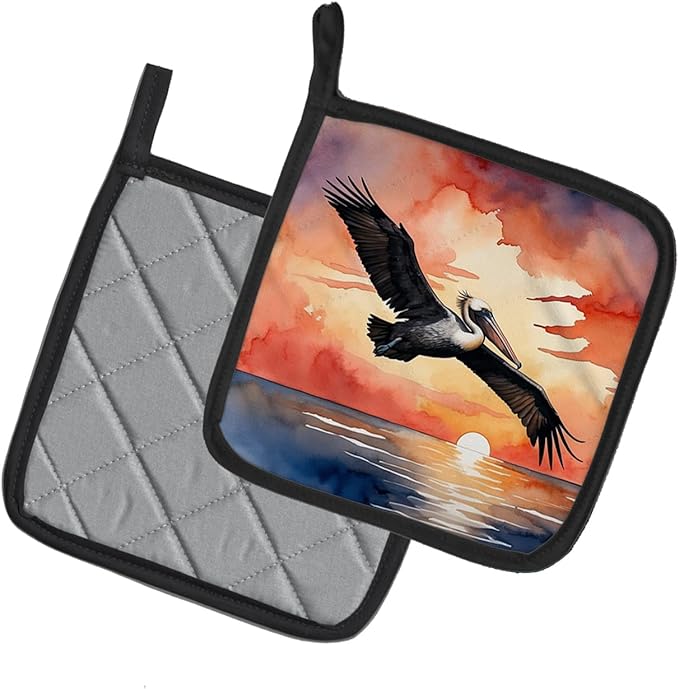 Caroline's Treasures Pelican Fiery Sunset Pair of Pot Holders Kitchen Heat Resistant Pot Holders Sets Oven Hot Pads for Cooking Baking BBQ, 7 1/2 x 7 1/2