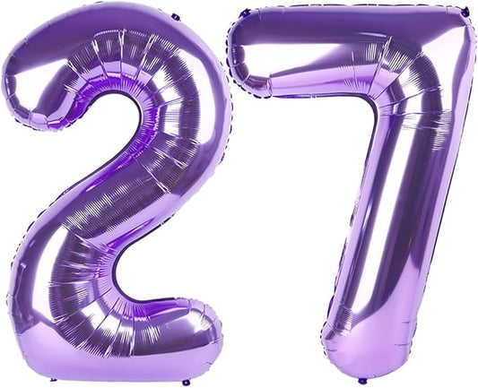 40 Inch Purple 27 Number Balloonss, Big 72 Balloons for Women Men, Birthday Party Decorations for Wedding, Celebration, Graduation, Photo Prop