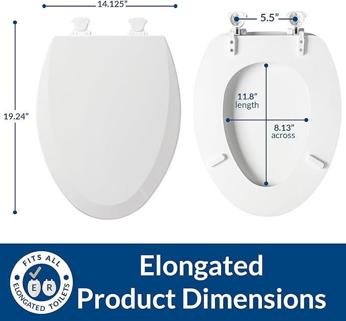 Bemis 1500EC 390 Lift-Off Wood Elongated Toilet Seat,Cotton White,(Pack of 2)