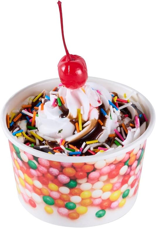 Coppetta 8 Ounce Dessert Cups, 50 Greaseproof Ice Cream Cups - Lids Sold Separately, For Hot And Cold Foods, White Paper Yogurt Bowls, Round Sprinkle Design, Disposable, Sturdy - Restaurantware