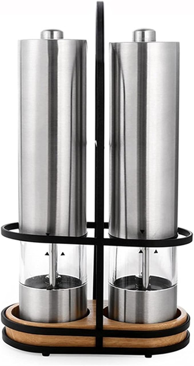 Pepper Mill Grinder 2 Pcs Stainless Steel Electric Salt and Pepper Mill Set Herb Spice Grinder Adjustable Coarseness One Handed Operation Kitchen Gadget for Home, Barbecue, Party (Color : 1) (4 )
