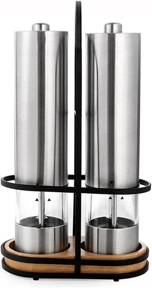 Pepper Mill Grinder 2 Pcs Stainless Steel Electric Salt and Pepper Mill Set Herb Spice Grinder Adjustable Coarseness One Handed Operation Kitchen Gadget for Home, Barbecue, Party (Color : 1) (4 )