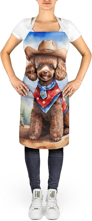 Caroline's Treasures Poodle Cowboy Welcome Apron Cooking Kitchen Server Baking Crafts Gardening for Adult Women Men, Unisex, Large, Multicolor