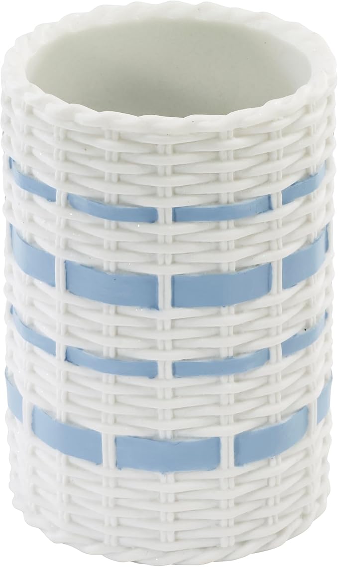 Izod – Bathroom Accessory Set, Hand-Painted Resin with Woven Wicker Look & Striped Design, Decorative Lotion Pump, Soap Dish, Toothbrush Holder & Tumbler (Savannah)