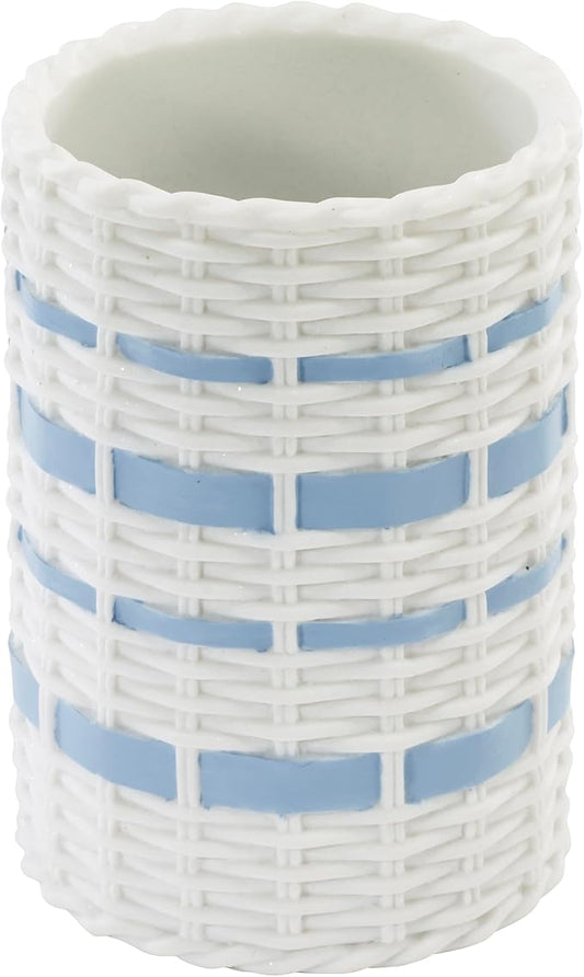 Izod – Tumbler, Wicker-Textured Hand-Painted Resin with Stripe Detail, Coastal Home Decor – Perfect for Holding Toothbrushes and Bathroom Essentials (Savannah)