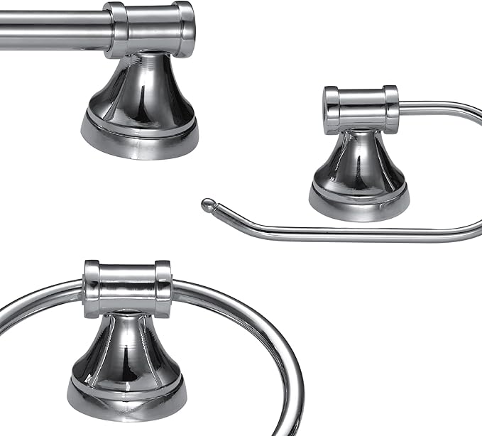 Globe Electric 51234 5-Piece All-in-One Bathroom Set, Chrome, 23" 3-Light Vanity Wall Light with Clear Glass Shades, Towel Bar and Ring, Robe Hook, Toilet Paper Holder, Beauty Room Accessories