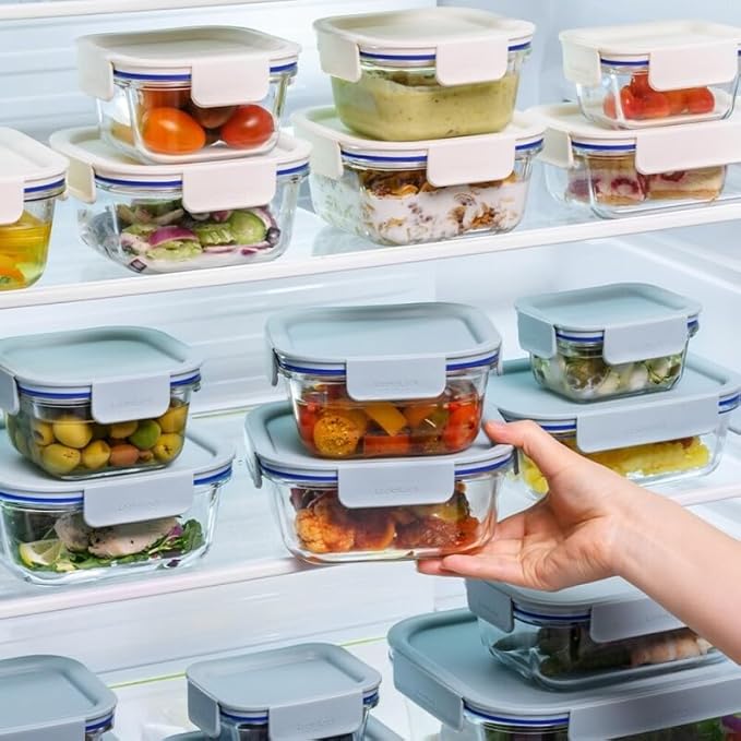 LocknLock LNG445S3M The Clear Borosilicate Glass Food Storage Containers with Lids, 6-Piece Set for Kitchen, Lunch, Meal Prep, Leftovers, Leakproof, Freezer, Microwave, and Dishwasher Safe, Mint
