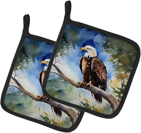 Caroline's Treasures Eagle Pair of Pot Holders Kitchen Heat Resistant Pot Holders Sets Oven Hot Pads for Cooking Baking BBQ, 7 1/2 x 7 1/2