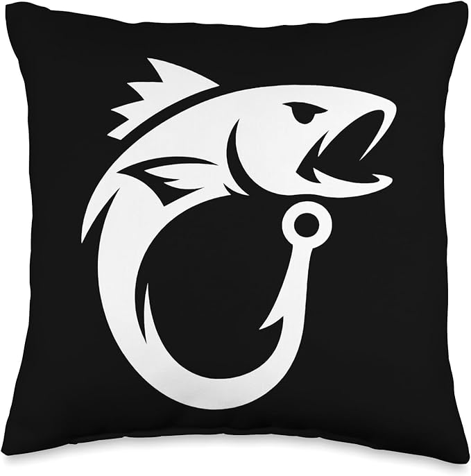Cool Fish Hook Art Fishing Throw Pillow