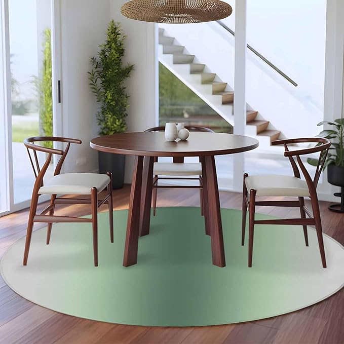 Washable Round Area Rug Rat Tail Green Gray Gradual Circle Rugs Floor Carpet for Living Room Bedroom, Abstract Art Soft Non Slip Round Rug 5ft