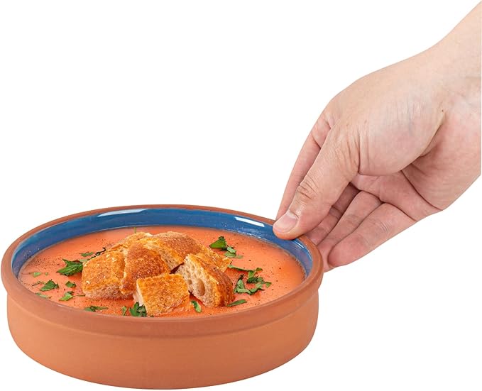 Restaurantware-Terra Tek 15.2 Ounce Terracotta Cazuelas, 2 Blue Glazed Clay Pots For Cooking - Oven-Ready, Microwavable, Terracotta Serving Pots, Dishwashable, For Cooking And Serving
