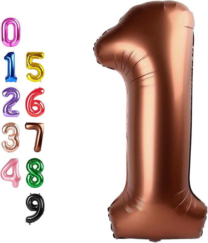 1 Balloons Number for First Birthday, Balloon Numbers 40 Inch, Coffee Brown for Baby Shower, 1St Big Baloon for 1 11 12 13 16 18 21 Birthday Wedding Anniversaries Party