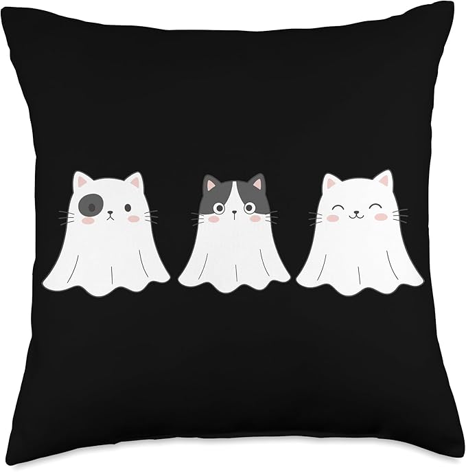 Cute Ghost Cats Wearing White Sheet Costumes Boo Cat Squad Throw Pillow