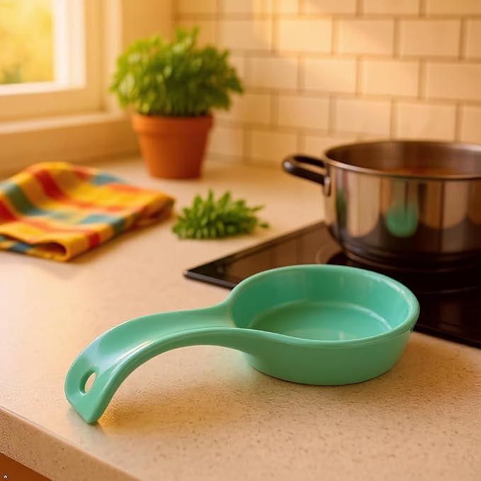 Reston Lloyd Kitchen Counter Utensil Spoon Rest, Ladles, Spaghetti Forks, & Spatulas, Durable BPA-Free Plastic – Dishwasher Safe, Décor, Space Saving Hanging Hole on Handle, Seafoam