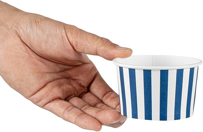 Coppetta 5 Ounce Dessert Cups, 50 Disposable Ice Cream Cups - Lids Sold Separately, Sturdy, Blue And White Paper FroYo Bowls, Striped, For Hot And Cold Foods, Perfect For Gelato - Restaurantware