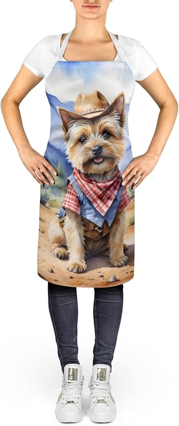 Caroline's Treasures Cairn Terrier Cowboy Welcome Apron Cooking Kitchen Server Baking Crafts Gardening for Adult Women Men, Unisex, Large, Multicolor