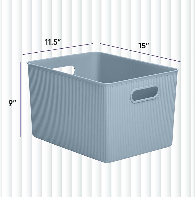 Superio Decorative Plastic Basket Open Home Storage Bins Organizer Baskets, X-Large Blue (8 Pack) Container Boxes for Organizing Closet Storage Bins for Shelves Drawer Shelf 22 Liter/23 Quart