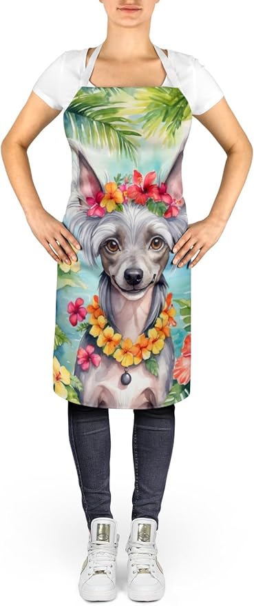 Caroline's Treasures Chinese Crested Luau Apron Cooking Kitchen Server Baking Crafts Gardening for Adult Women Men, Unisex, Large, Multicolor
